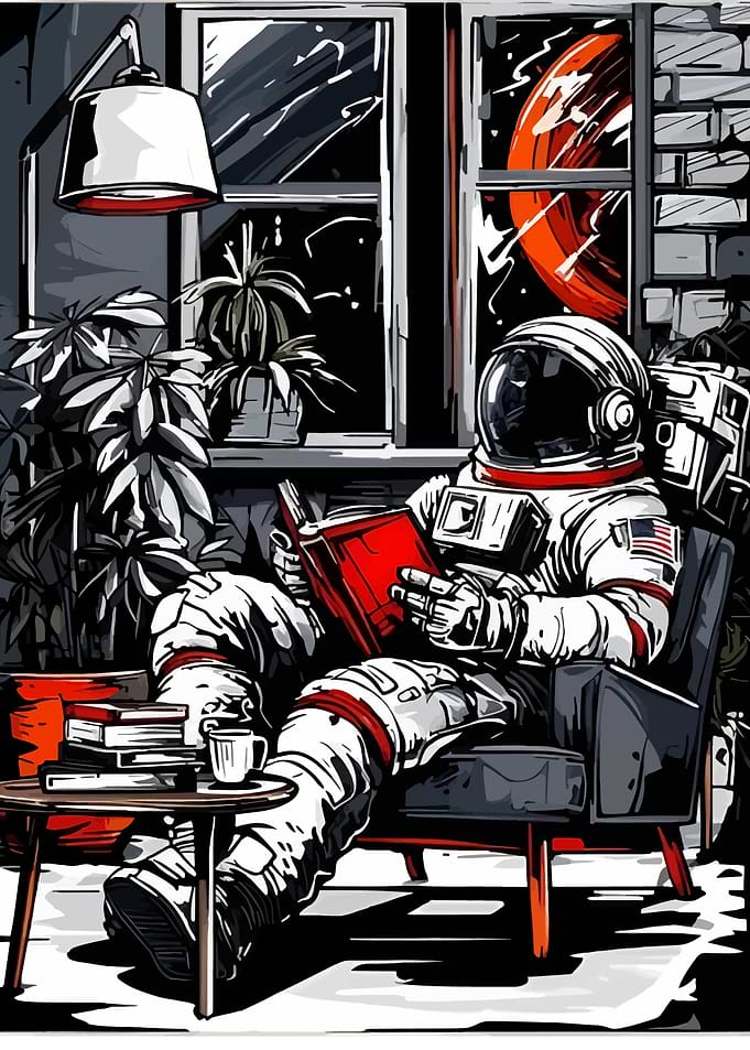 Astronaut Reading in Cozy Room
