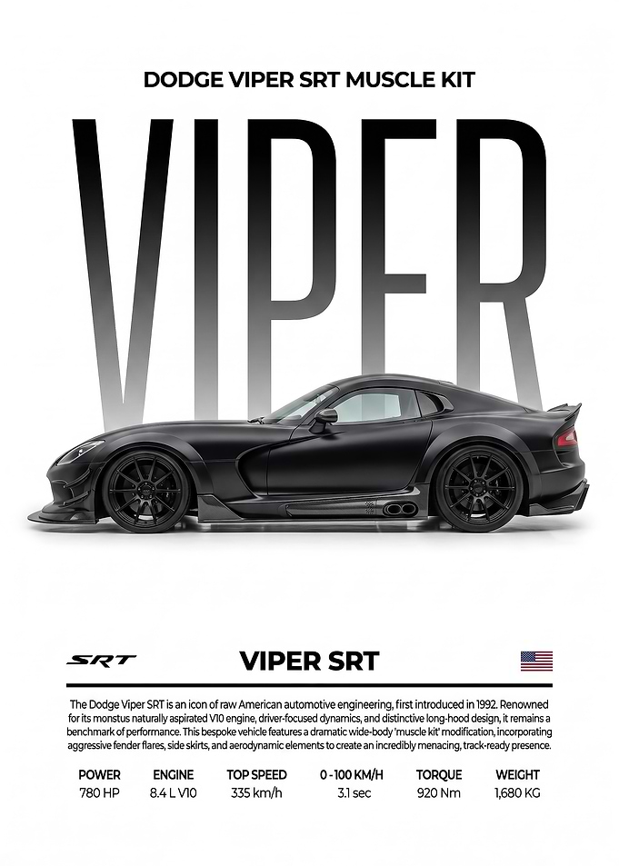 side view Dodge Viper SRT black car Poster