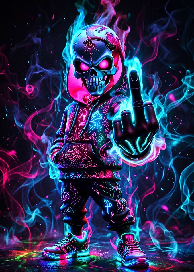 Neon Skull Character in Streetwear