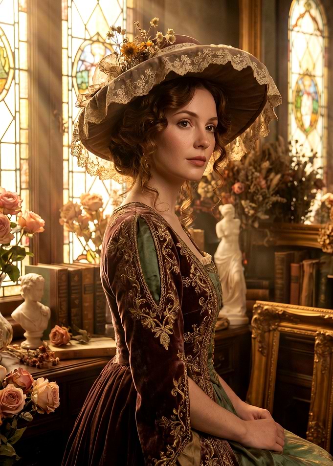 Elegant Victorian Lady in Vintage Study