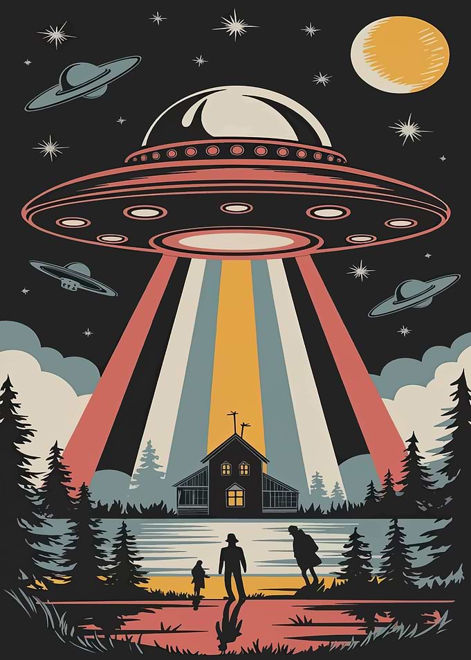 Retro UFO Alien Abduction Poster