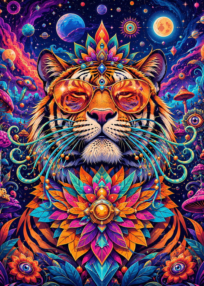 Psychedelic Cosmic Tiger Portrait