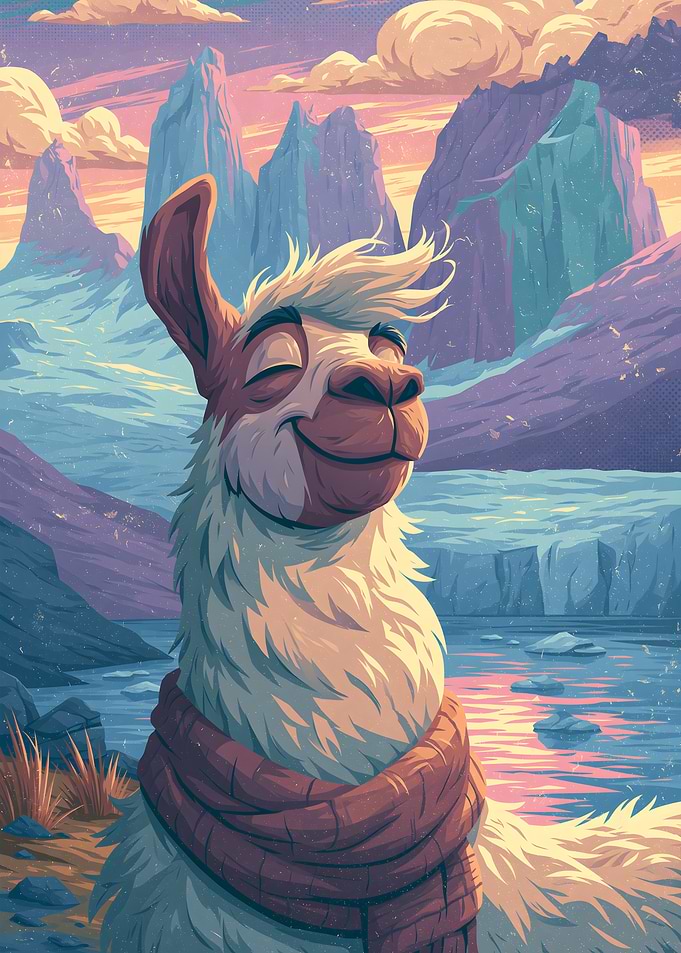 Happy Llama in Mountain Landscape