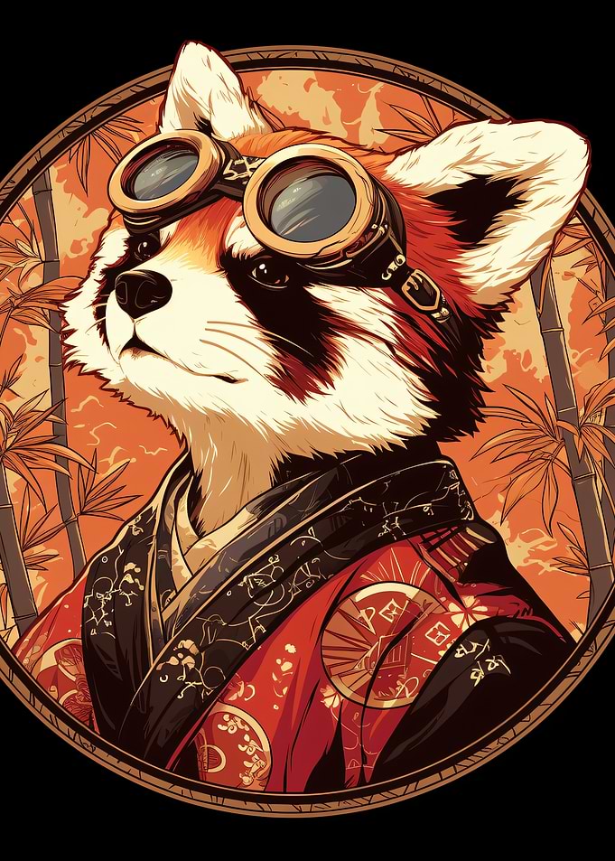 Steampunk Red Panda in Kimono