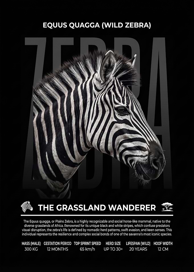 Equus Quagga wild Zebra Educational Poster