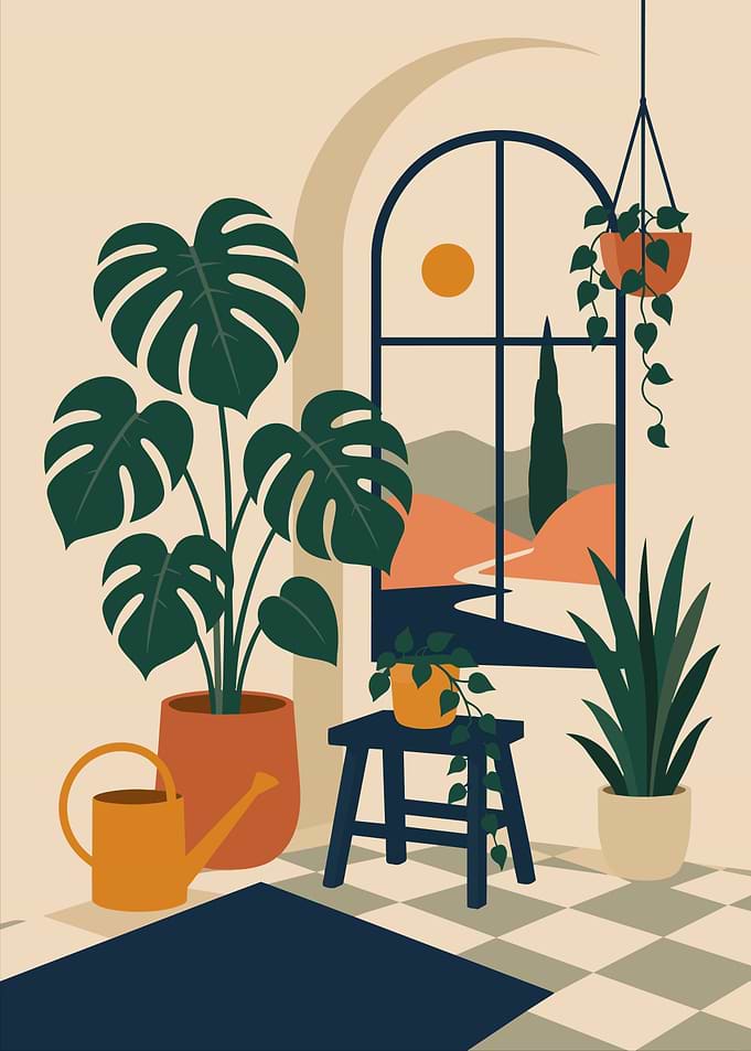 Boho Plant Room Interior Minimalist Art