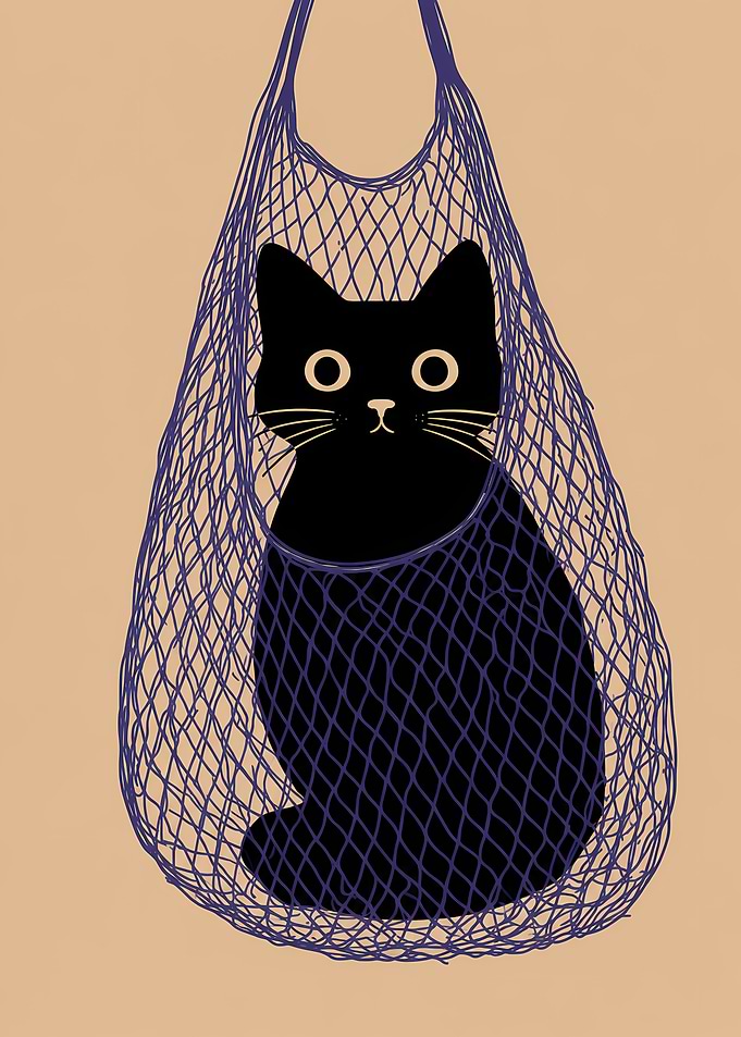 Black Cat in Mesh Bag