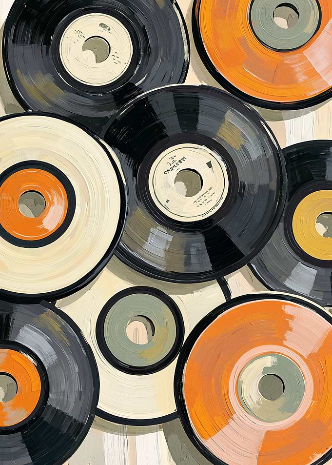 Abstract Oil Painting of Vinyl Records