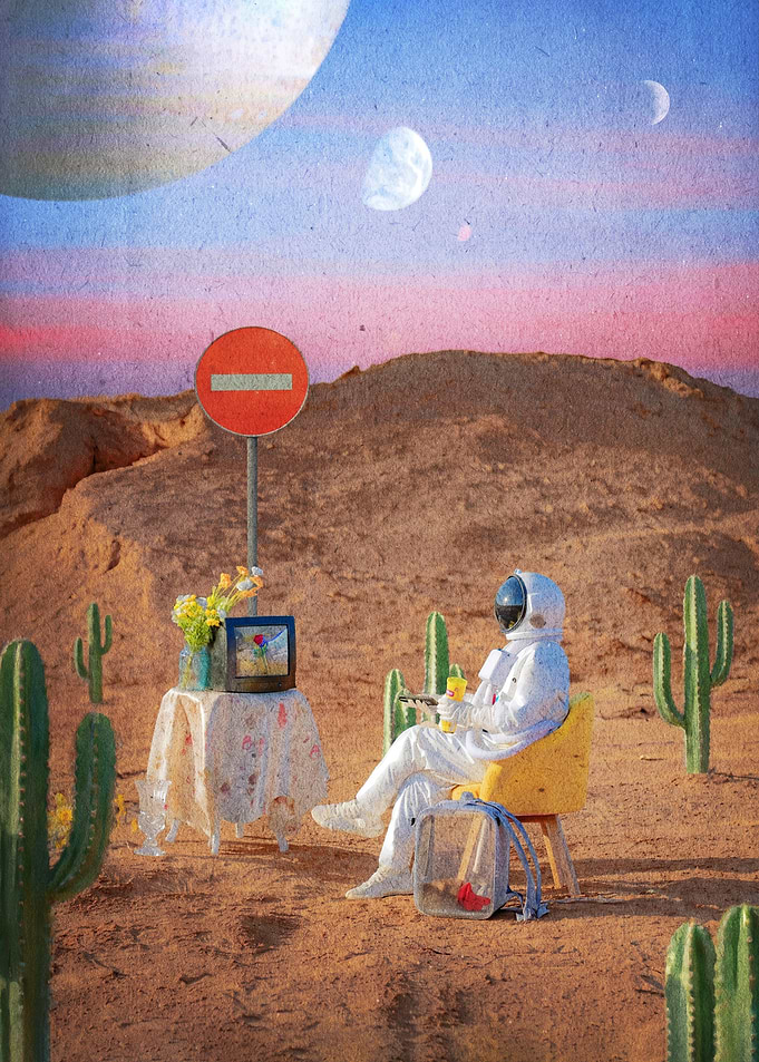 Astronaut Relaxing in Desert Landscape