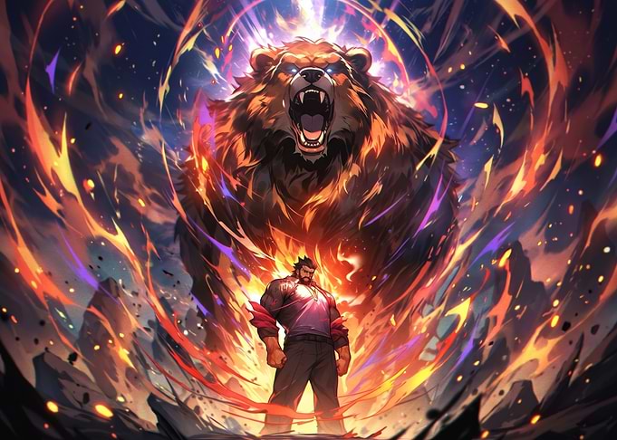 Powerful Warrior Summoning Flaming Bear Spirit