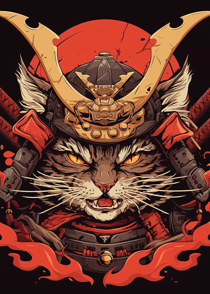Fierce Samurai Cat Warrior Illustration