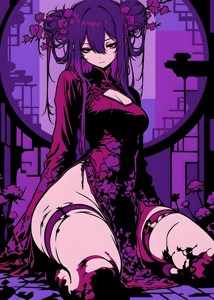 Purple Anime Girl in Cheongsam