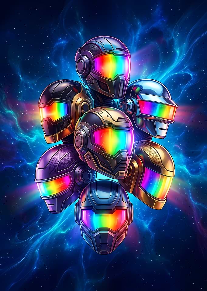 Futuristic Rainbow Visor Helmets