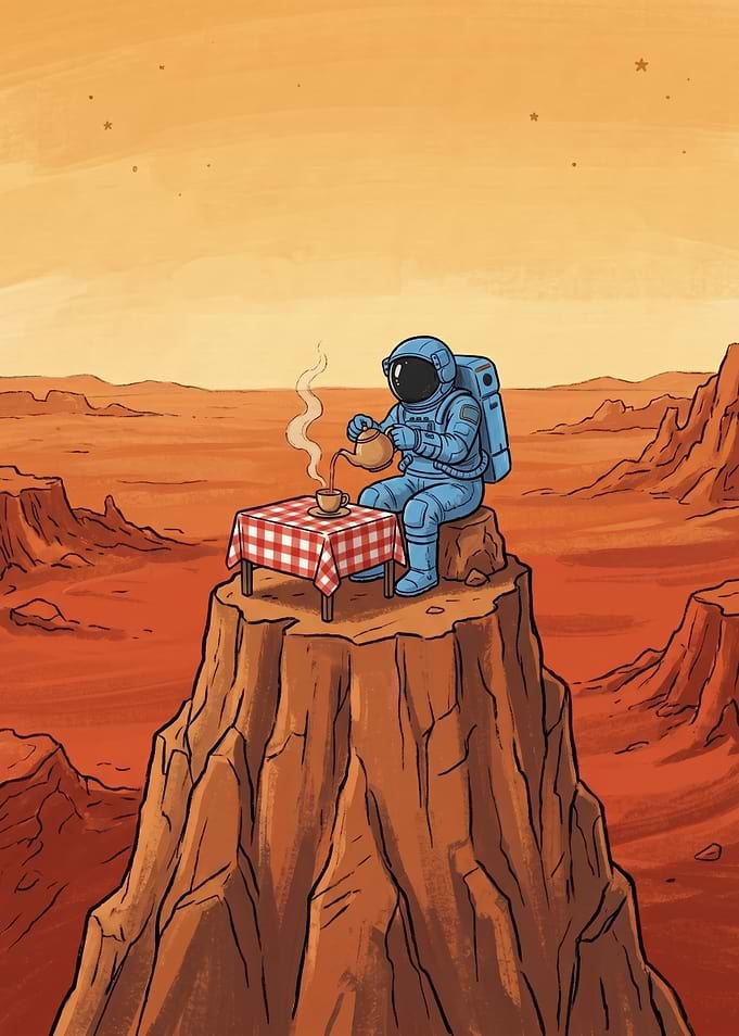 Astronaut Having Tea on Mars