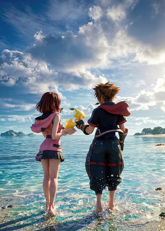 Sora and Kairi on Destiny Islands