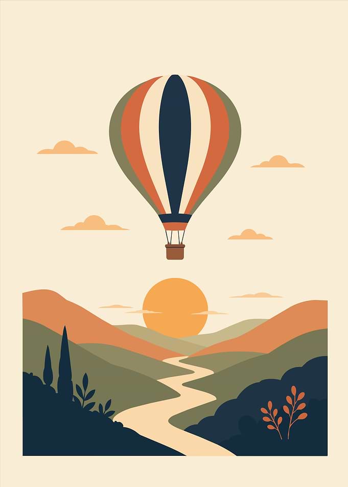 Hot Air Balloon Over Scenic Landscape Minimalist Art