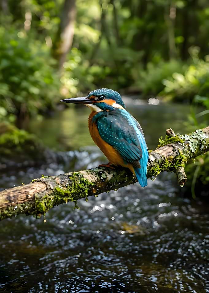 Common Kingfisher Perched on Branch