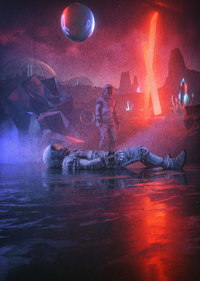 Astronauts on a Neon Alien Planet