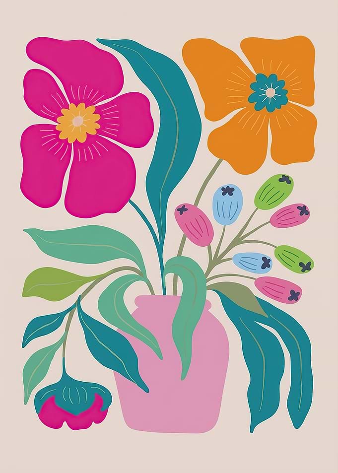 Colorful Abstract Floral Vase Illustration