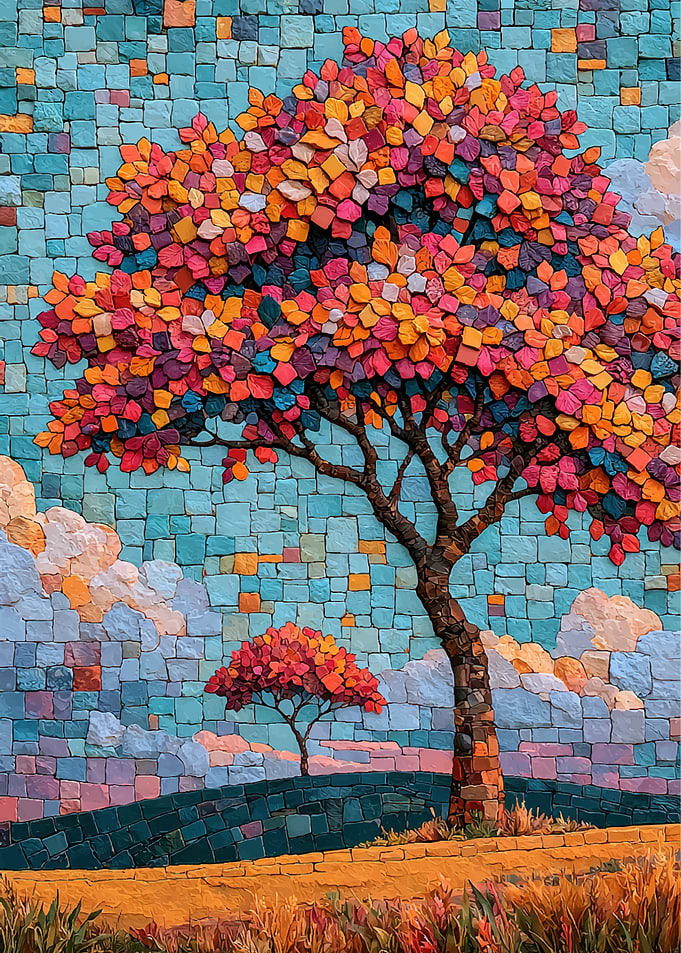 Vibrant Mosaic Autumn Tree Landscape