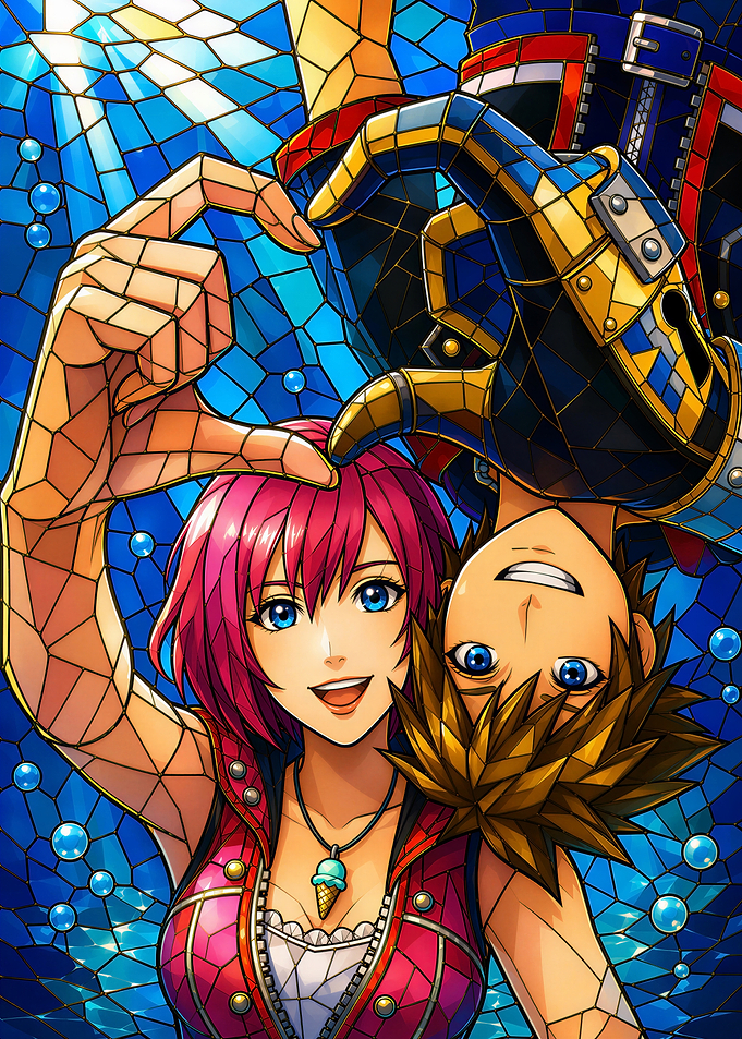 Kingdom Hearts Sora and Kairi Stained Glass