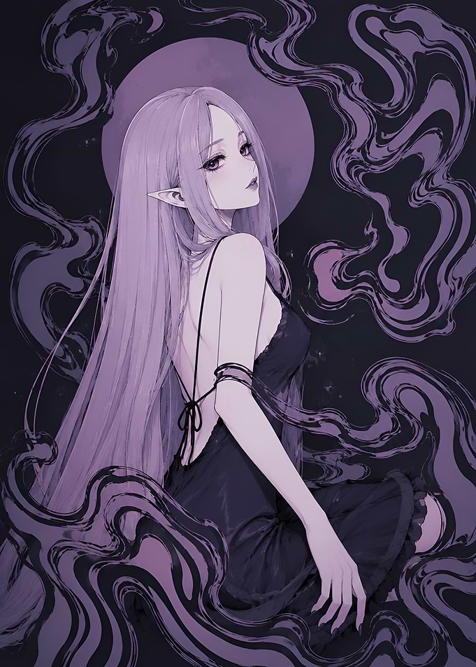 Anime Ethereal Elf in Purple Smoke