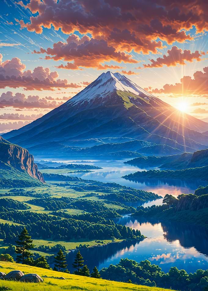 Scenery Mountain Peak at Sunset Landscape