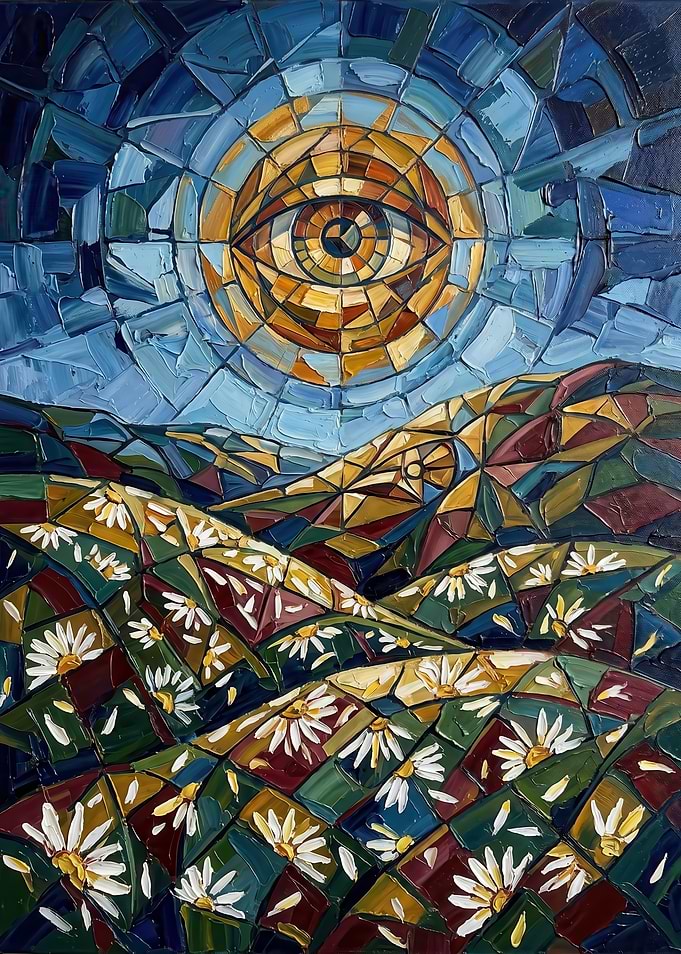 Stained Glass Eye Over Daisy Field