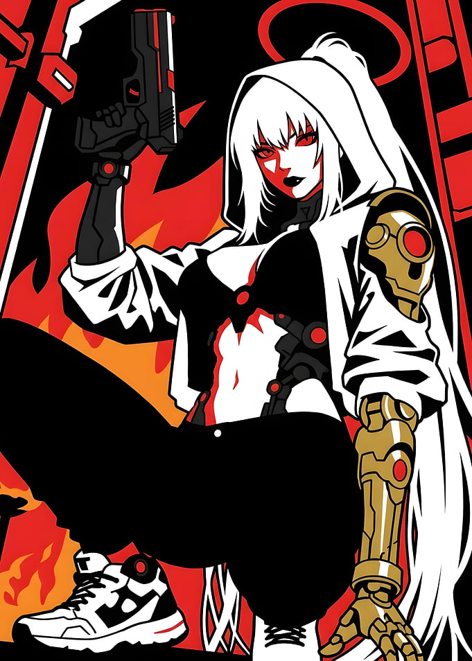 Cybernetic Anime Warrior with Gun