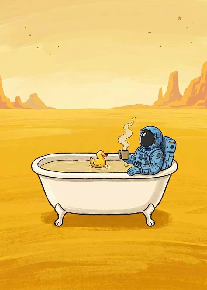 Astronaut Relaxing in a Bathtub