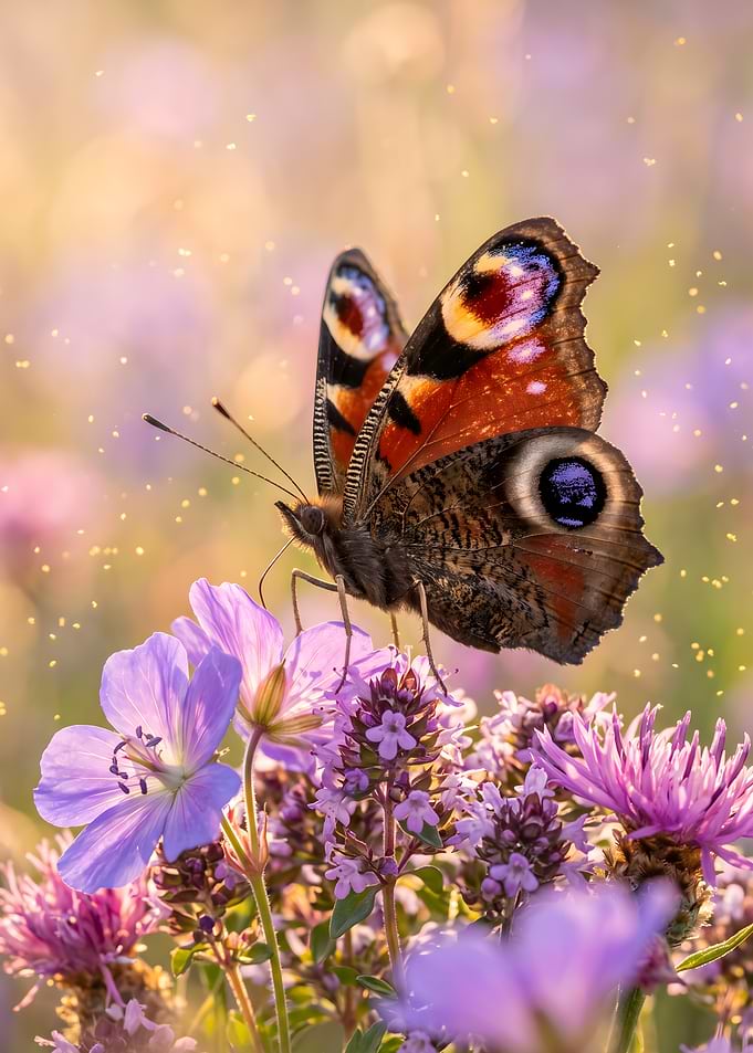 Peacock Butterfly on Wildflowers