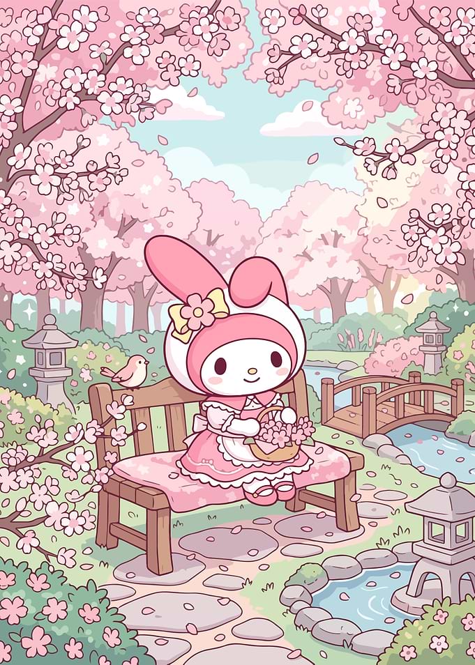 My Melody in Cherry Blossom Garden
