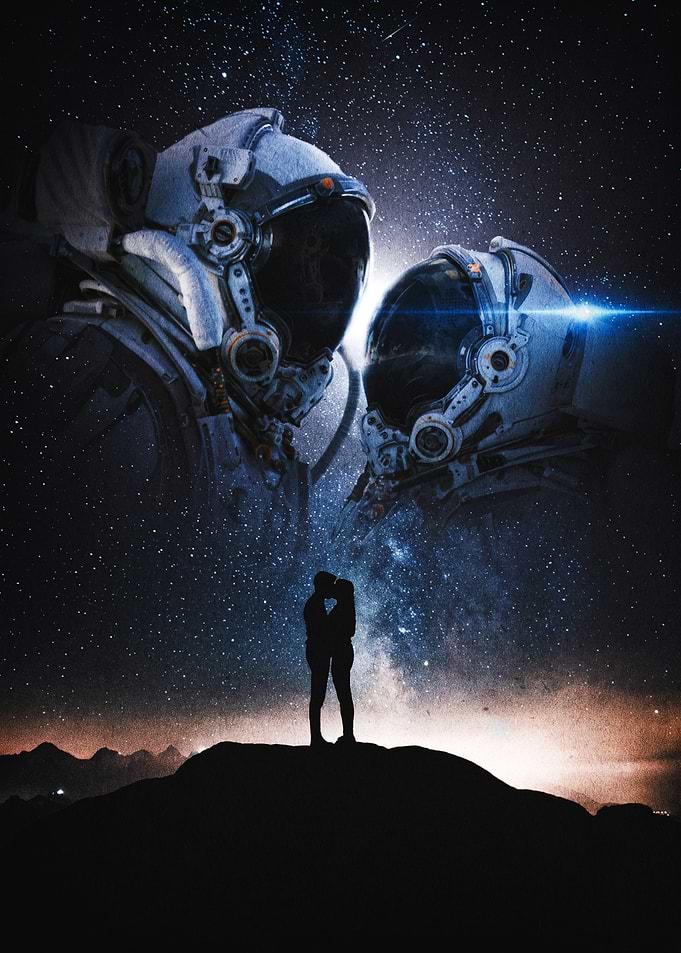 Astronauts Watching A Romantic Couple