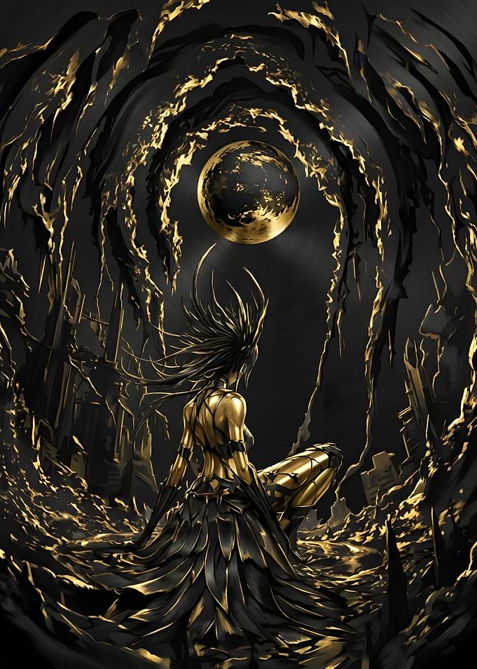 Golden Warrior in Dark Void
