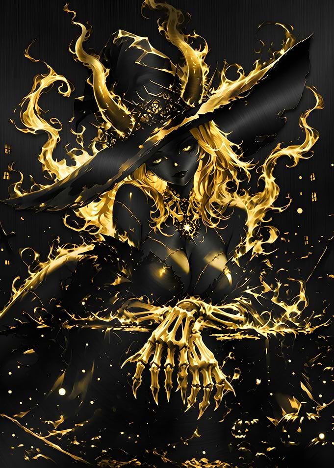 Golden Fire Witch Fantasy Art