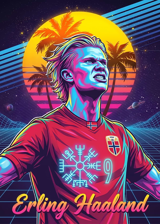 Erling Haaland Synthwave Retro Portrait