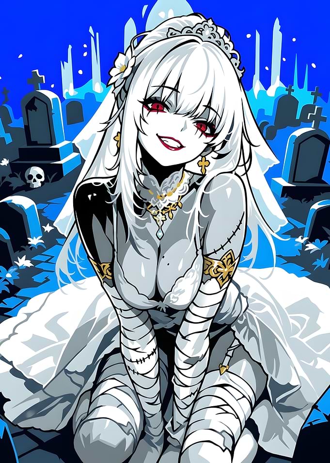 Anime Bride in a Graveyard