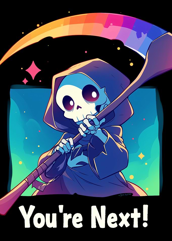 Cute Grim Reaper with Rainbow Scythe
