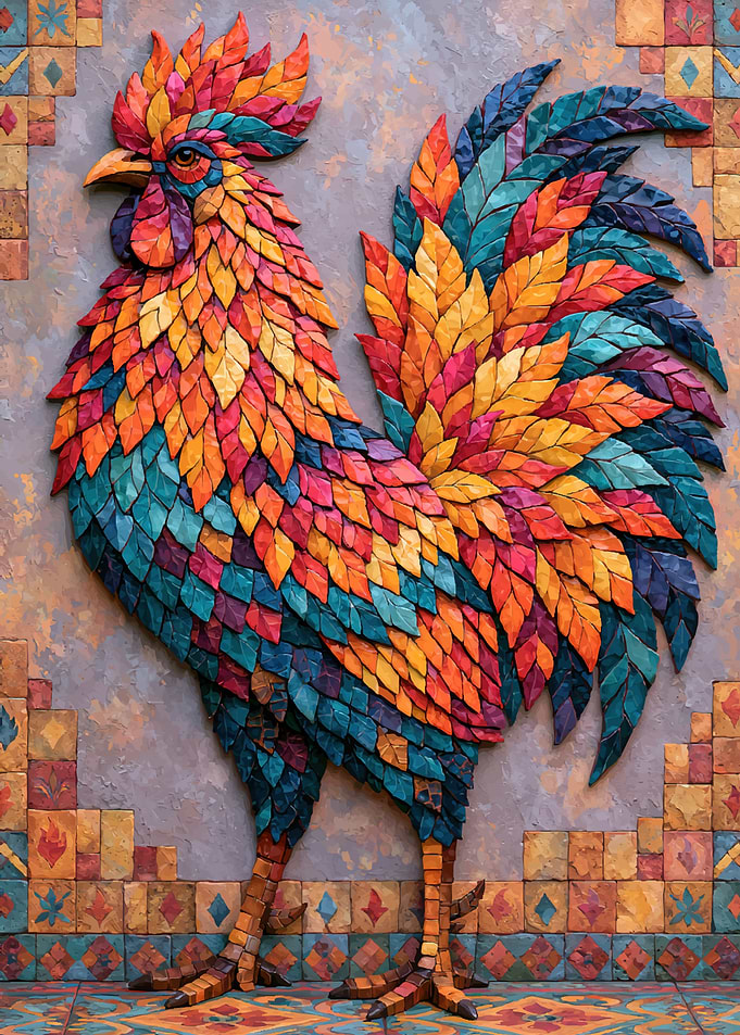 Vibrant Mosaic Rooster Wall Art