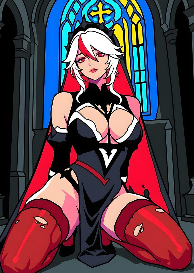 Anime Nun Character in Gothic Cathedral