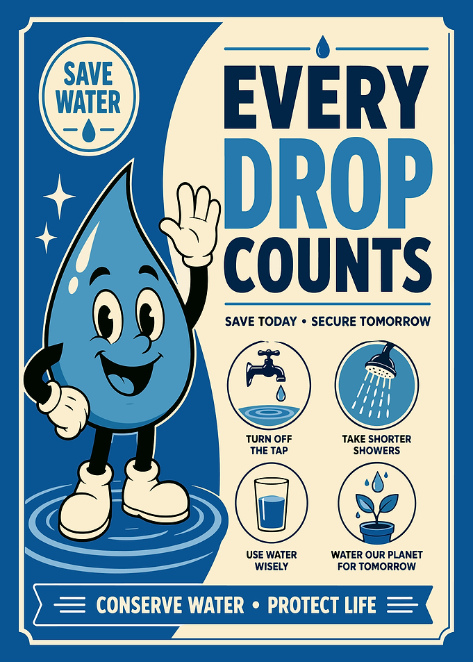 Every Drop Counts Vintage Water Conservation Educational Poster Wall Art