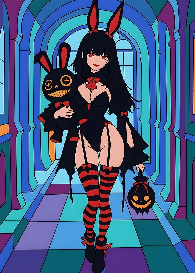 Anime Bunny Girl Halloween Illustration
