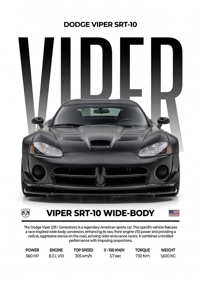 black sleek Dodge Viper SRT-10 car Poster
