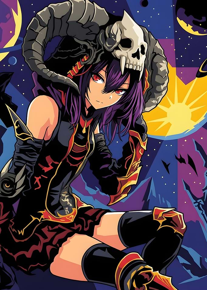 Anime Girl with Ram Skull Headdress
