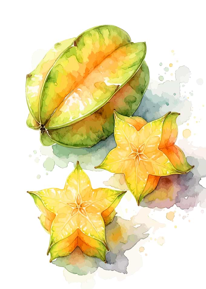 Watercolor Starfruit Illustration