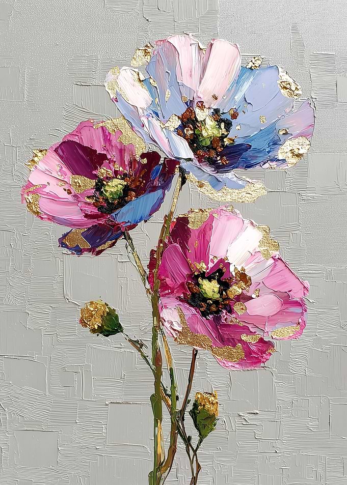 Abstract Floral Painting with Gold Leaf