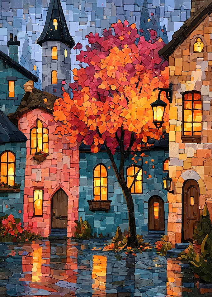 Mosaic Style Autumn Town Street