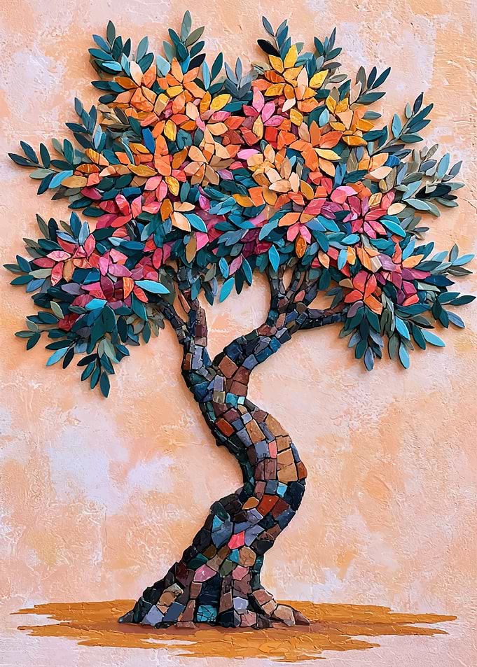 Colorful Mosaic Olive Tree Art