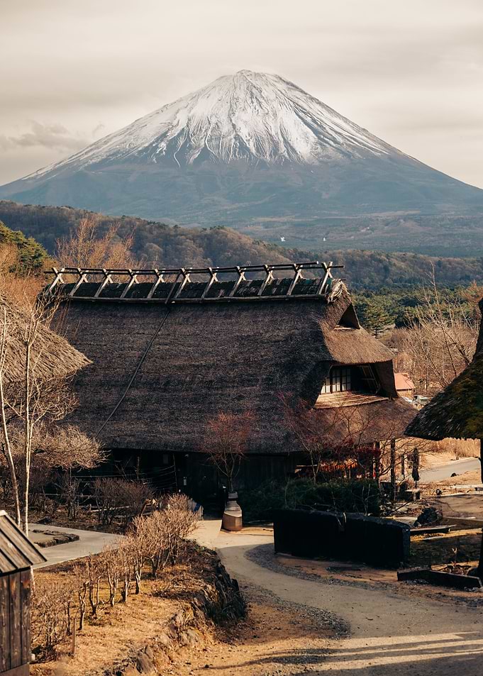 Traditional Japanese House with Mount Fuji