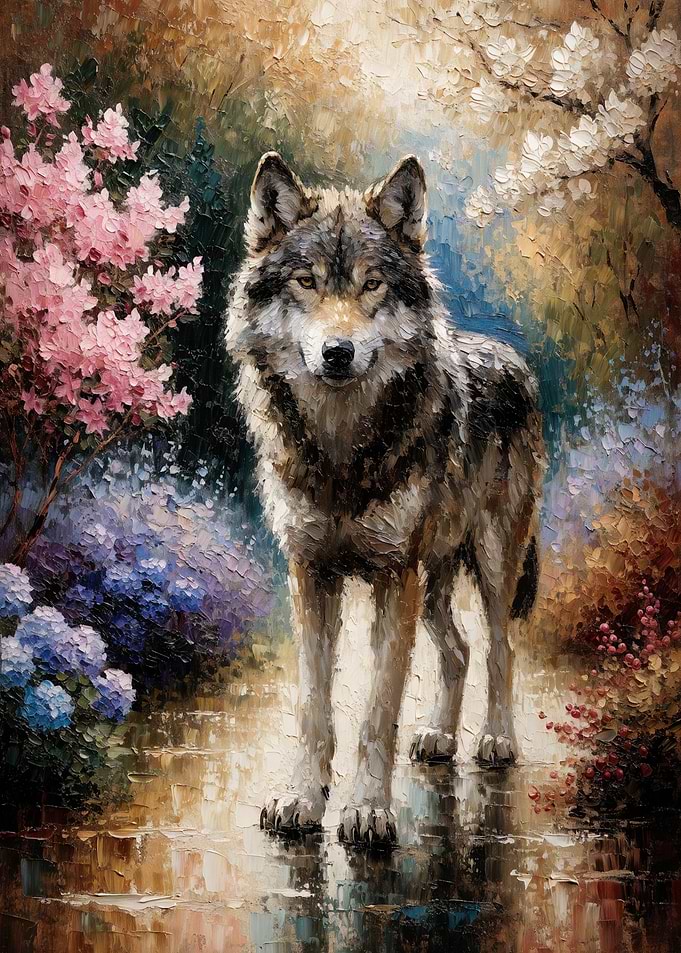 Oil Painting of a Majestic Wolf